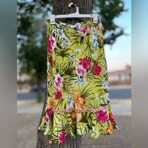 Tropical Floral Sequins and Beaded Midi Skirt
